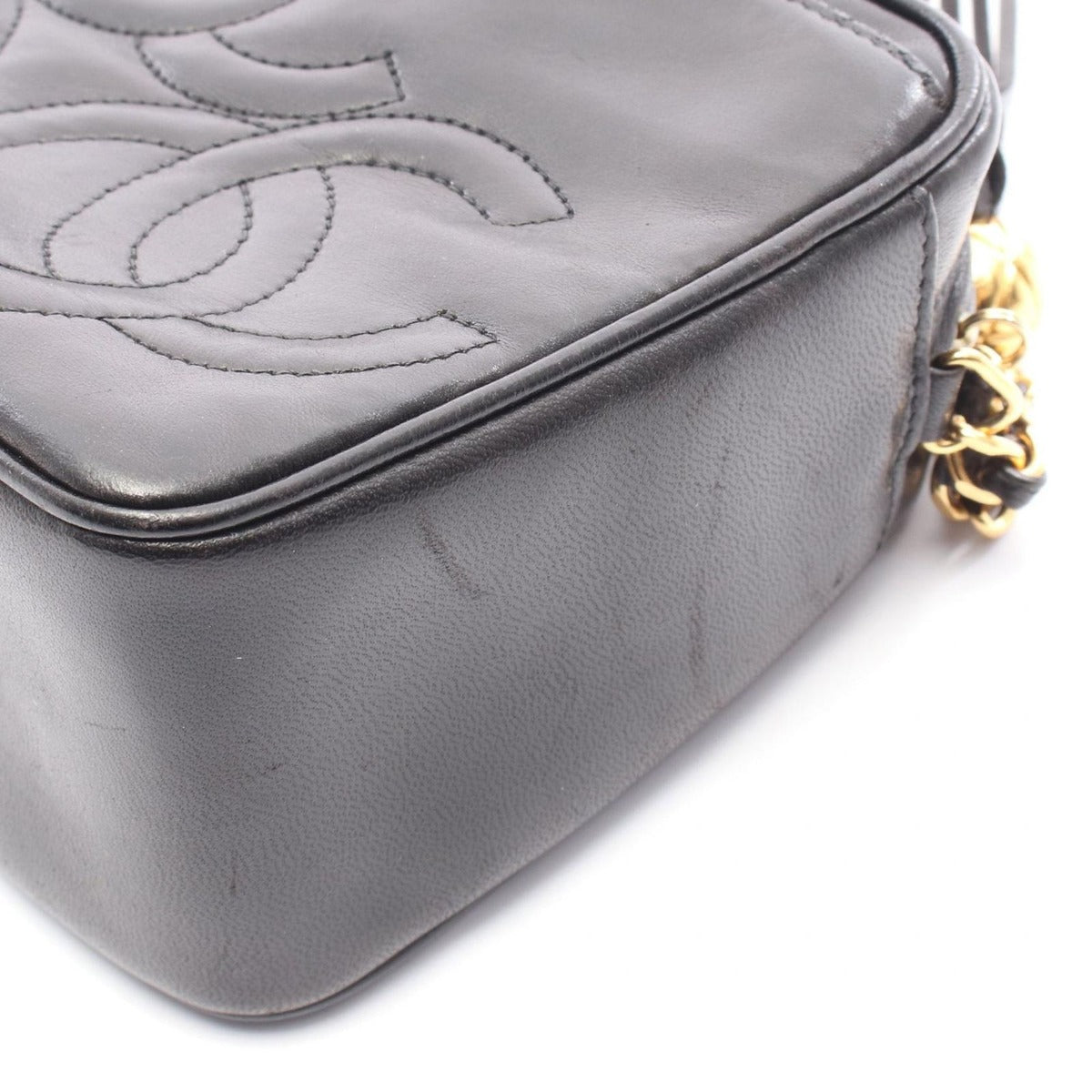 Chanel Shoulder Bag Triple CC Logo Black Lambskin Coco Fringe Mini — view 10