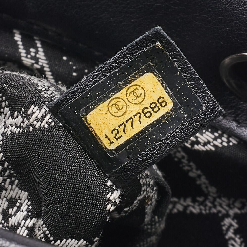 Chanel Mini Tote Bag Essential Logo Mark Lambskin Black Silver Hardware Charm