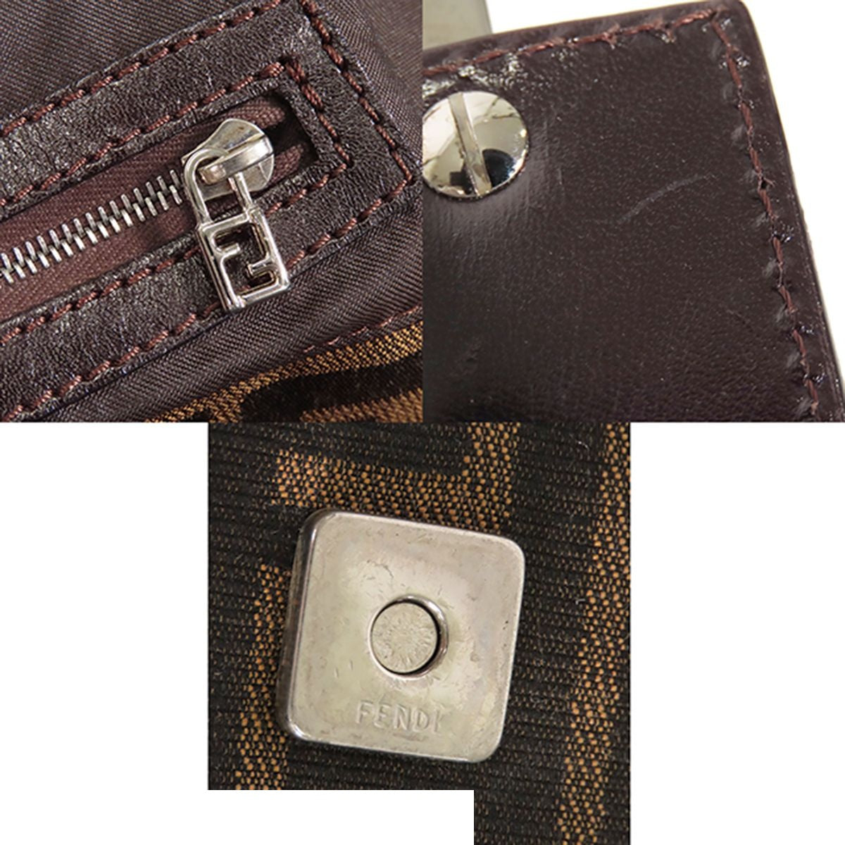 Fendi Mamma Bucket Brown Canvas Leather Zucca Pattern Shoulder Bag — view 8