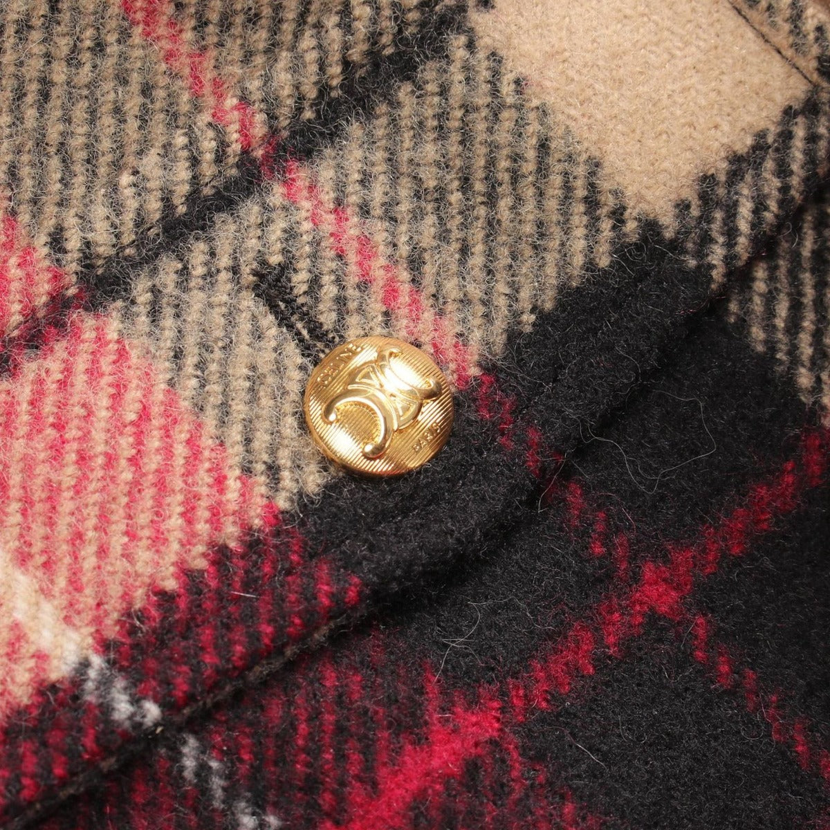 Celine Check Shirt Jacket Wool Beige Red Black — view 9