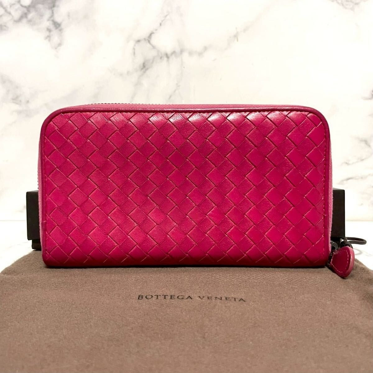 Bottega Veneta Intrecciato Nappa Zip Around Wallet Pink
