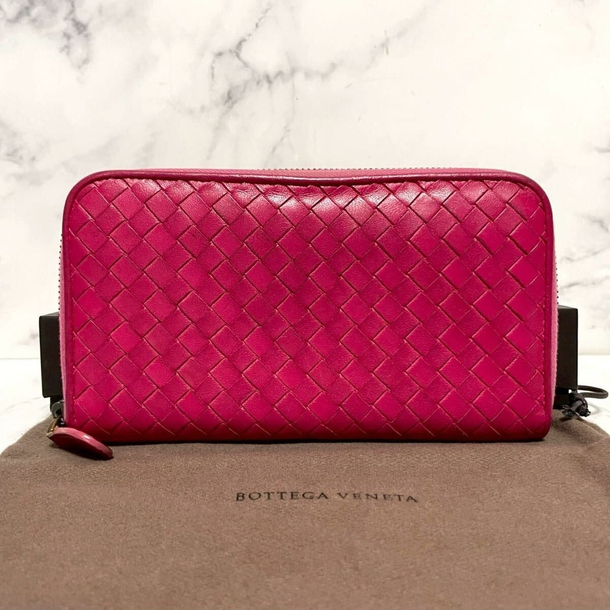 Bottega Veneta Intrecciato Nappa Zip Around Wallet Pink