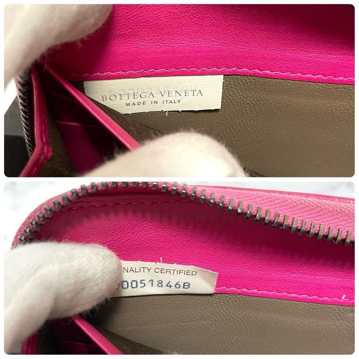 Bottega Veneta Intrecciato Nappa Zip Around Wallet Pink