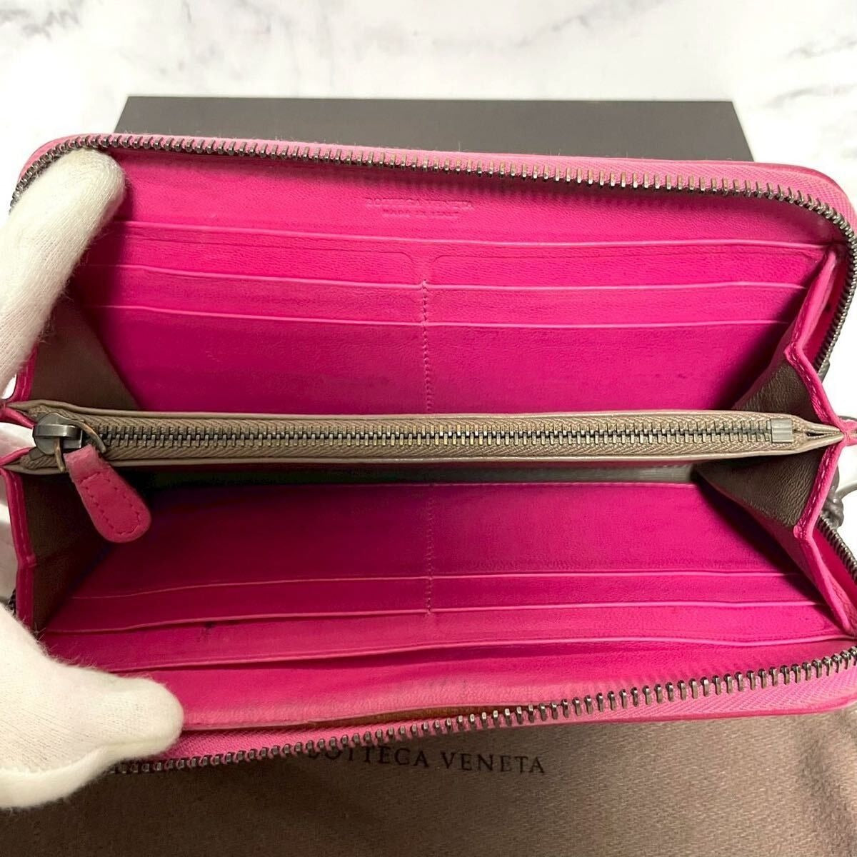 Bottega Veneta Intrecciato Nappa Zip Around Wallet Pink