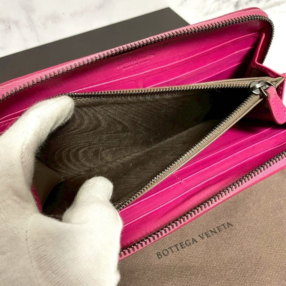 Bottega Veneta Intrecciato Nappa Zip Around Wallet Pink