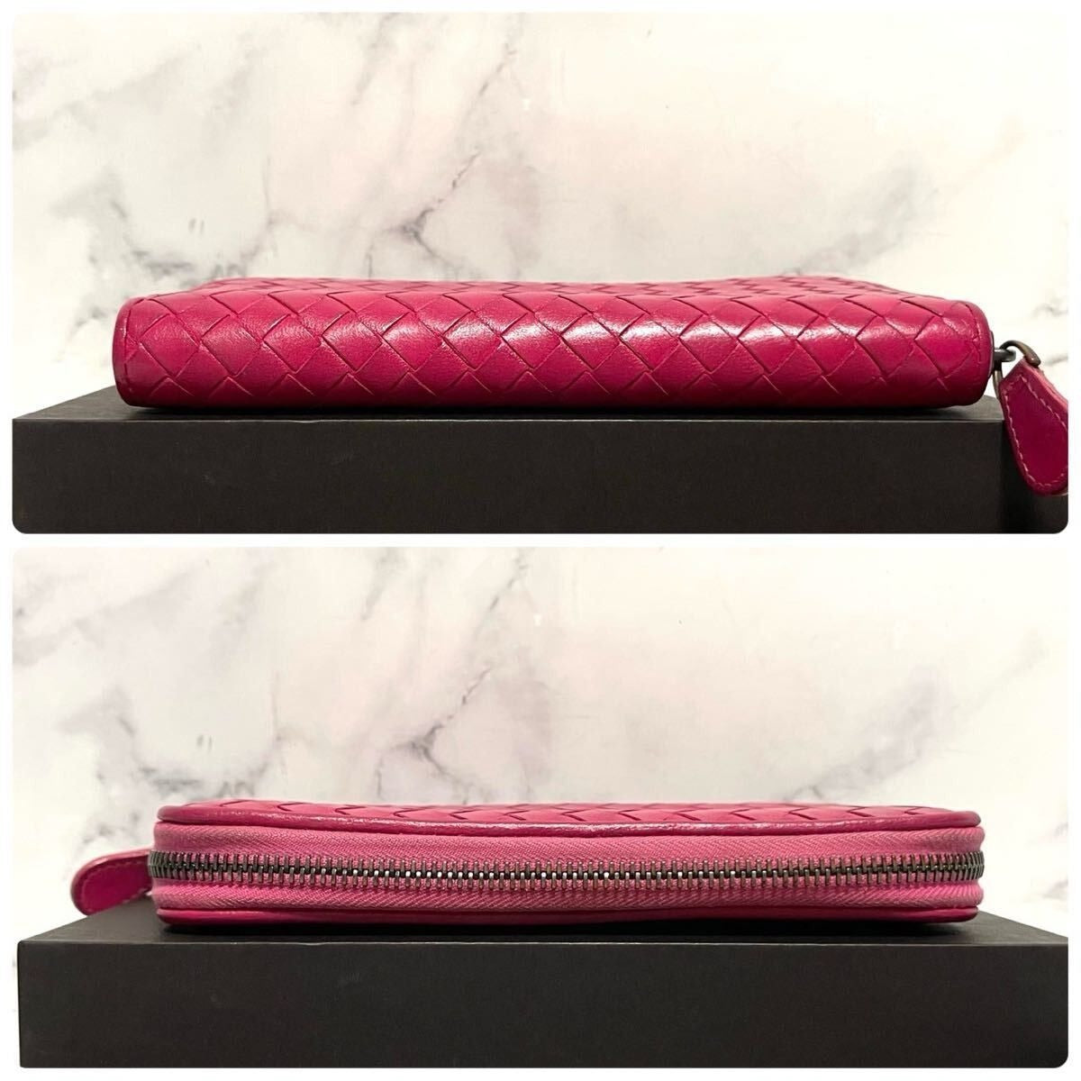 Bottega Veneta Intrecciato Nappa Zip Around Wallet Pink