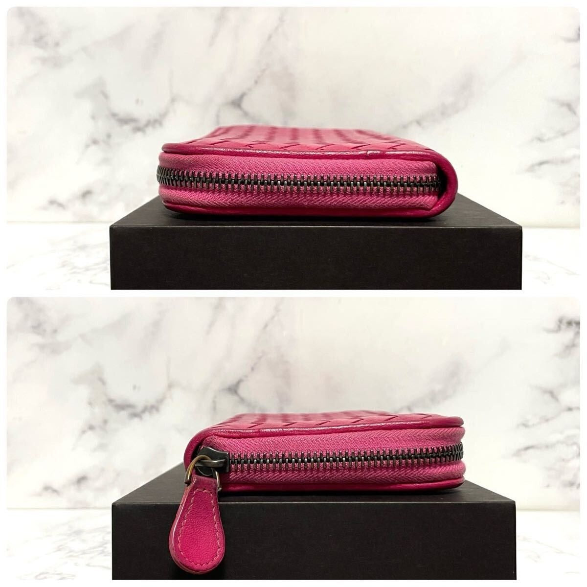 Bottega Veneta Intrecciato Nappa Zip Around Wallet Pink
