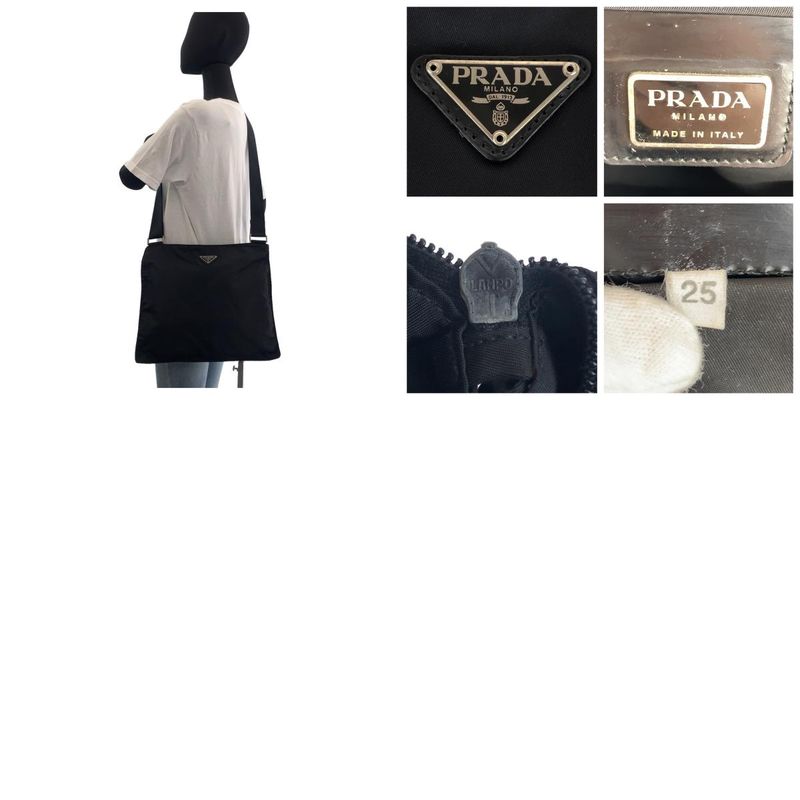 Prada Tessuto Triangle Logo Plate Black Silver Hardware Nylon Crossbody