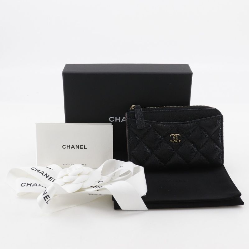 Chanel Matelasse L-shape Zipper Fragment Case Caviar Skin Black Ladies Coin Case