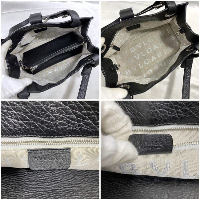 Bulgari Handbag Black Logomania Logo Leather Preowned