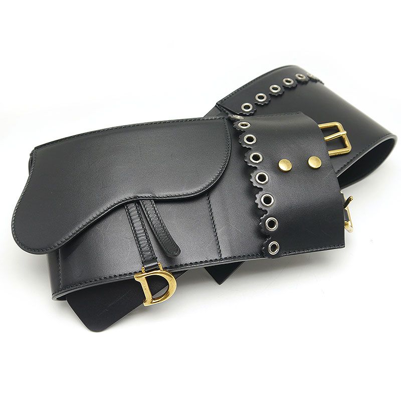 Dior Saddle Belt Waist Mark Leather Black *worn