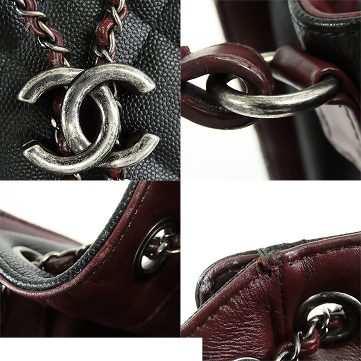 Chanel CC Bucket Black Burgundy Silver Caviar Leather 2-Way Chain Shoulder Bag — view 8