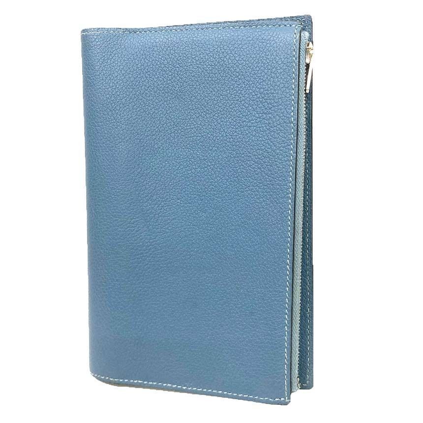 Hermes Eazip PM EA Zip PM Agenda Note Cover Notebook Evercolor Blue