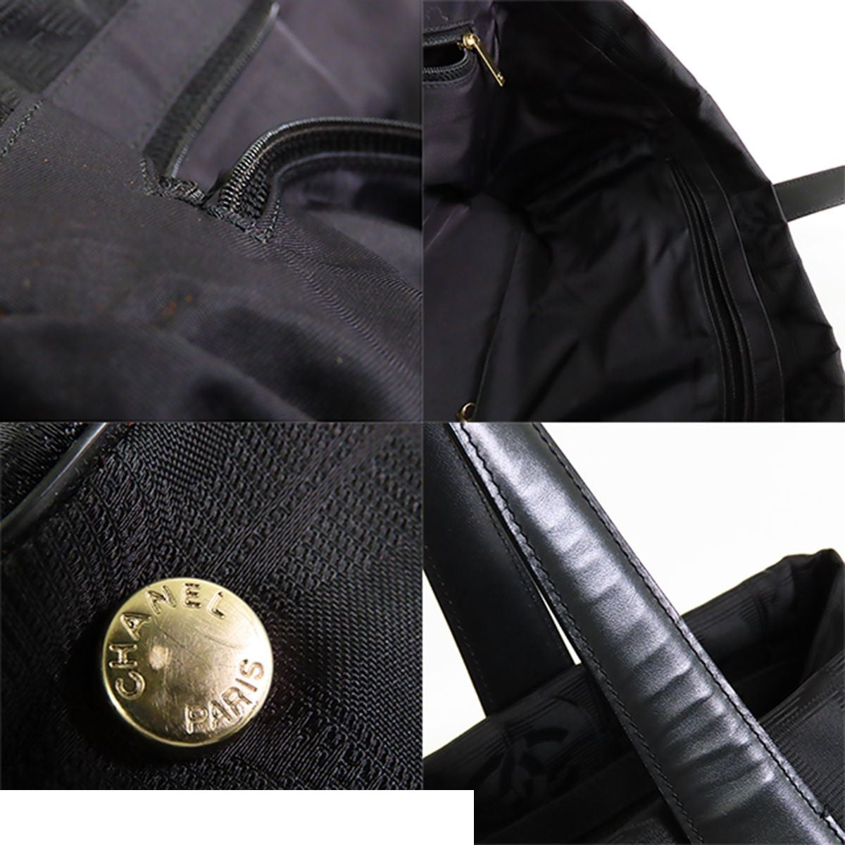 Chanel New Travel Line Tote Bag MM Black Gold Nylon Leather — view 8
