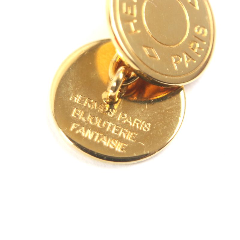 Hermes Bijouterie Fantaisie Serie Motif Round Shape Cufflinks Button Gold With