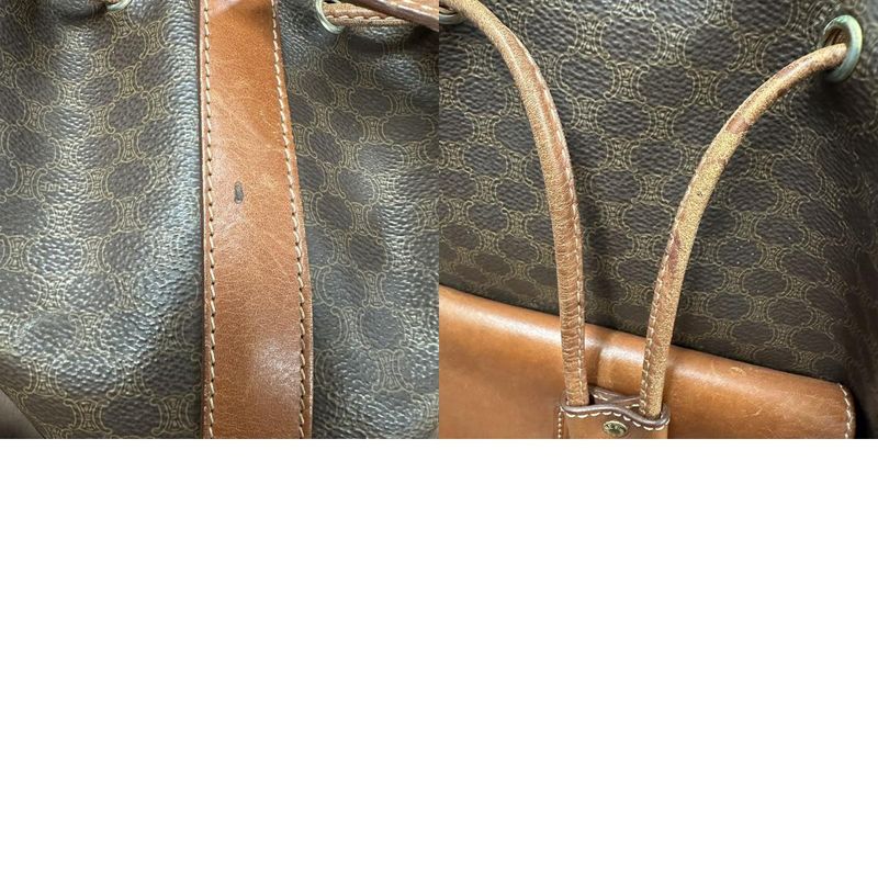 Celine DM95 Shoulder Bag Drawstring Shape Macadam PVC Leather Brown Women