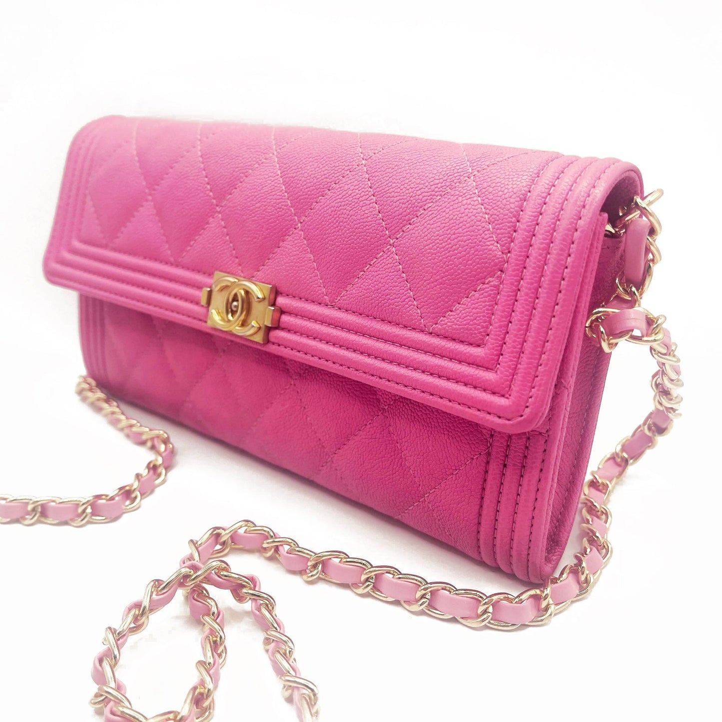 CHANEL Boy CC Flap Lambskin Wallet Chain Shoulder Crossbody Pink Gold