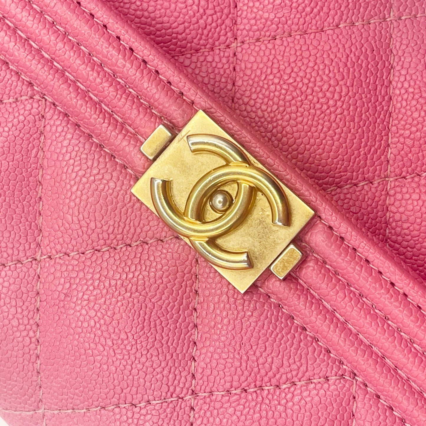 CHANEL Boy CC Flap Lambskin Wallet Chain Shoulder Crossbody Pink Gold