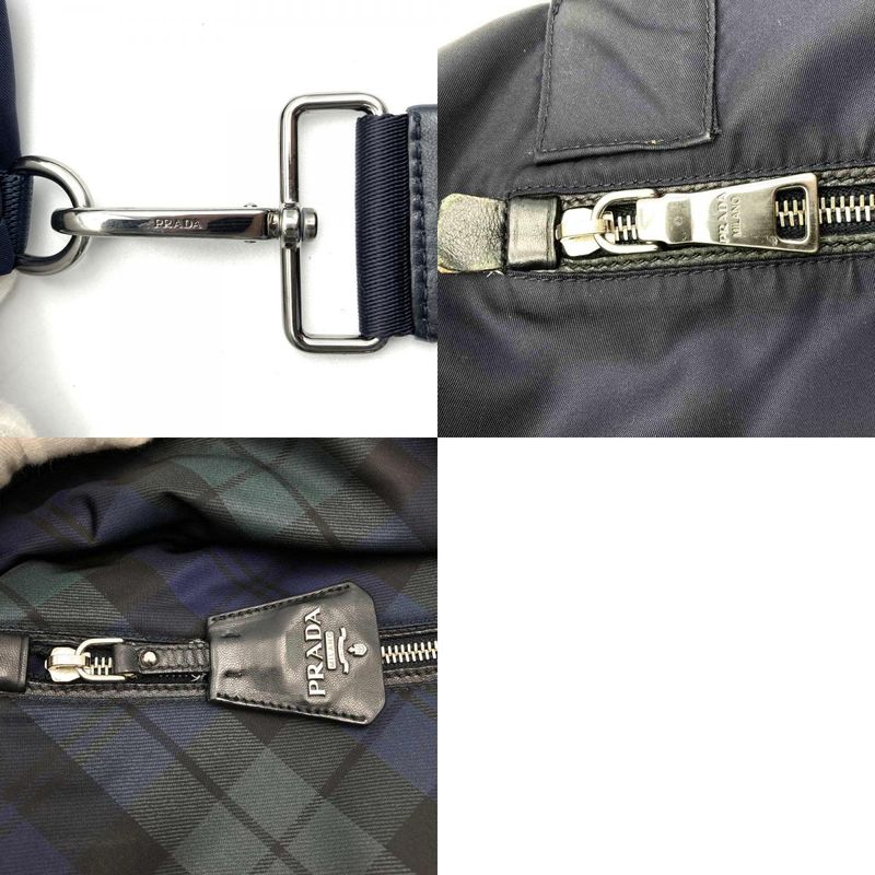 Prada Reversible Tote Shoulder Bag Handbag 2WAY Check Black Green Nylon Women