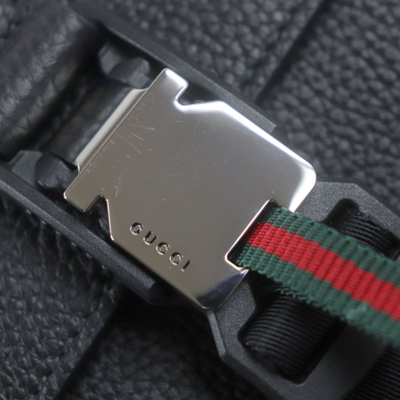 Gucci 816755 Web Stripe Leather Flap Business Case Clutch Bag Black Storage