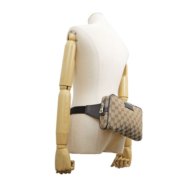 Gucci Waist Bag Body Bag Beige Brown Silver Hardware GG Canvas 449174