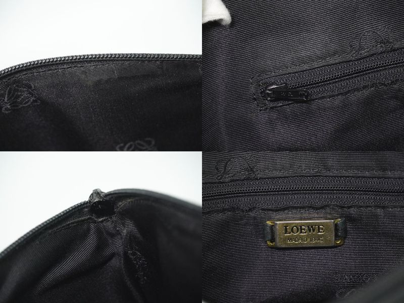 Authentic Loewe Anagram Tote Handbag Leather Black Anagram Bag Pre-owned