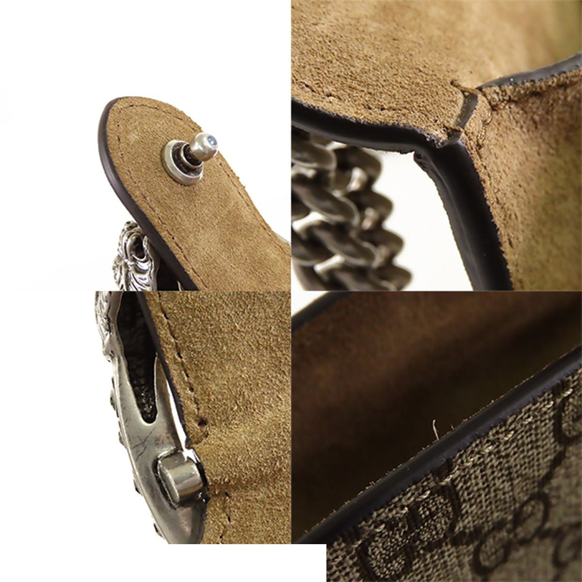 Gucci Shoulder Bag Beige GG Supreme Canvas Suede Dionysus Chain Tiger Head — view 8