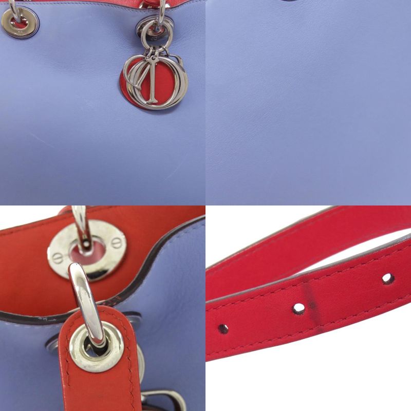 Christian DIOR Lady Dior Bicolor 2way Tote Bag Women Red / Light Blue Purple