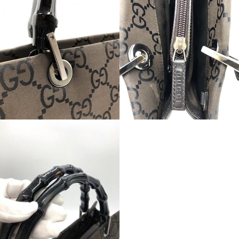 Gucci 002-1065 Handbag Brown GG Bamboo Women Men Fashion Gift Vintage