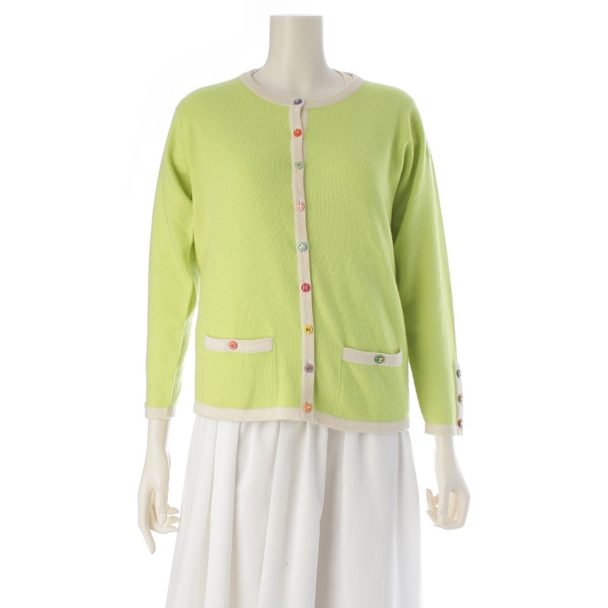Chanel Cashmere CC Logo Multicolor Button Short Sleeve Top Long Cardigan