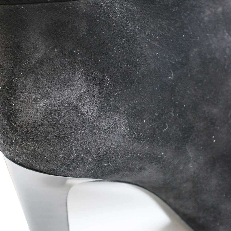 Saint Laurent Paris Knee High Suede Leather Heel Boots Black 37 632613