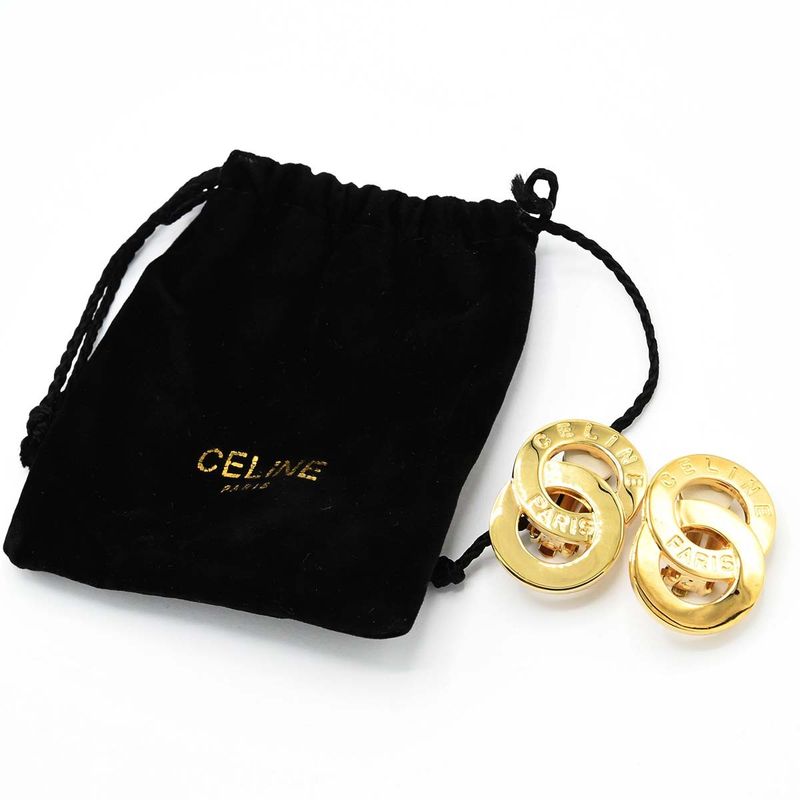 Celine Circle Logo Earrings Gold Color Accessories Ladies With Storage Bag H1915