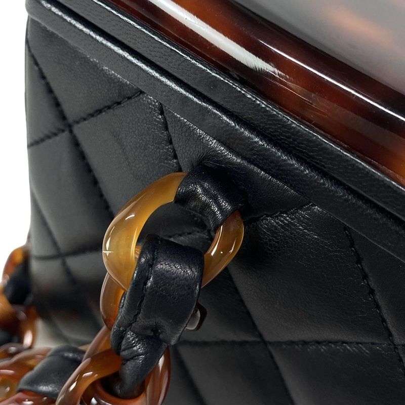 Chanel Vanity Bag Matelasse Black And Brown Plastic Chain/tortoiseshell Lambskin