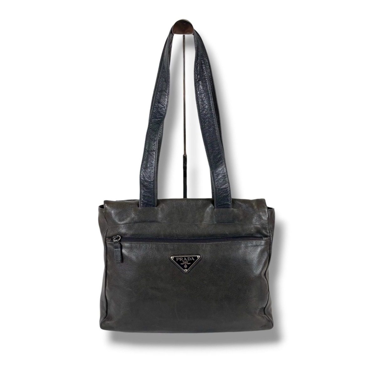 Prada Triangle Logo Tote Shoulder Black All Leather — view 12