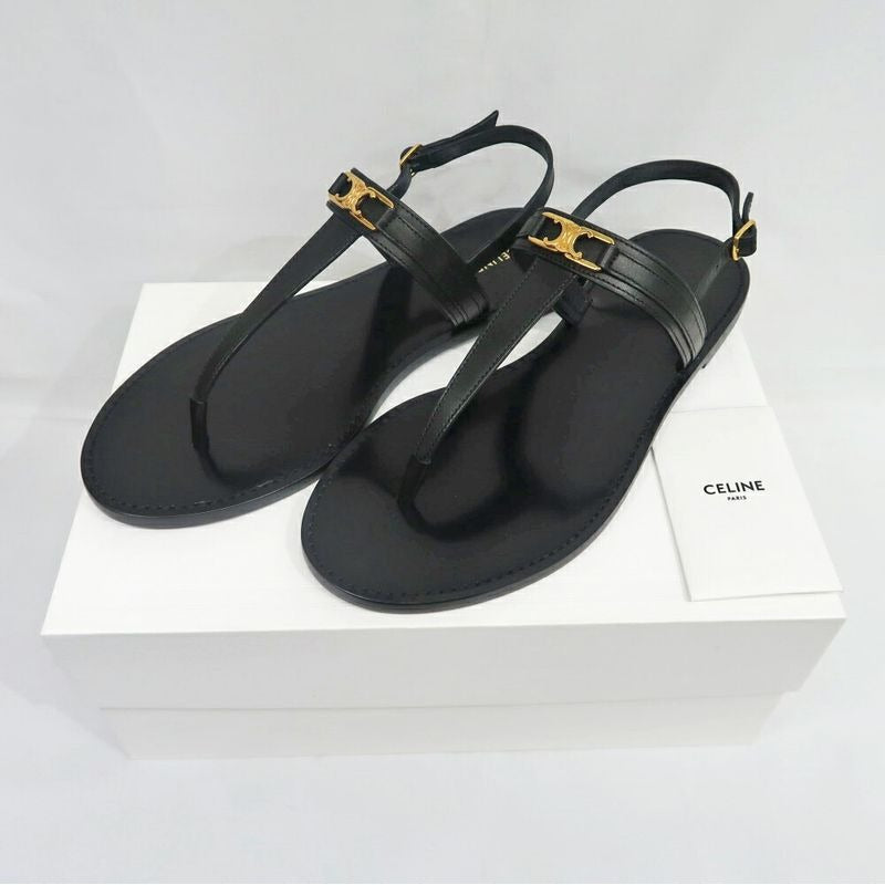 Celine Thong Sandals Black Leather Size 42 Shoes — view 10