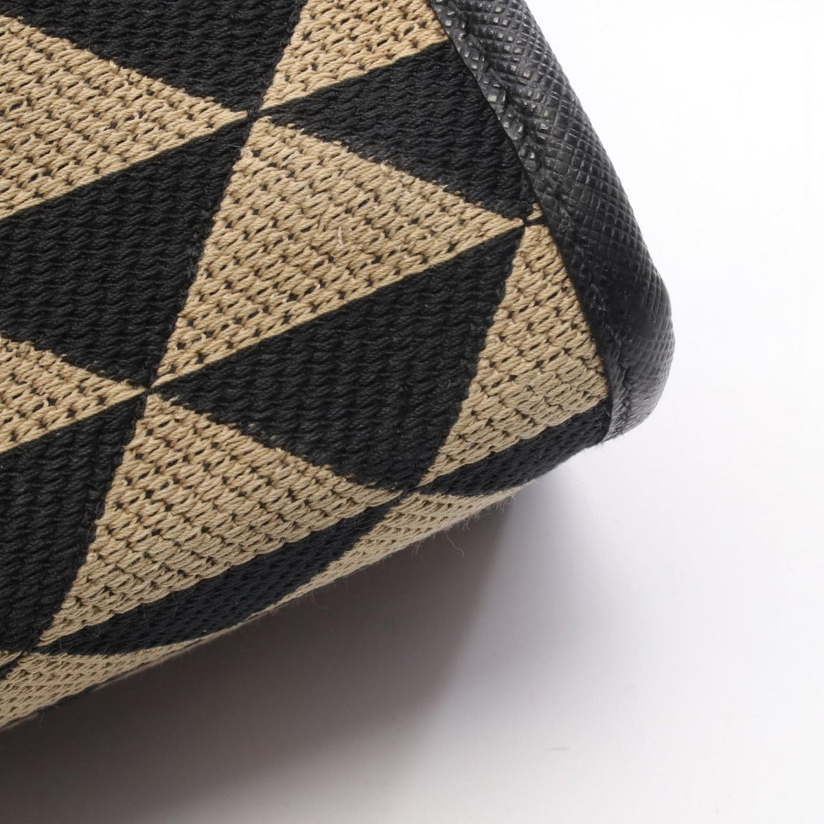 Prada Tote Symbol Small Black Beige Canvas Leather — view 7