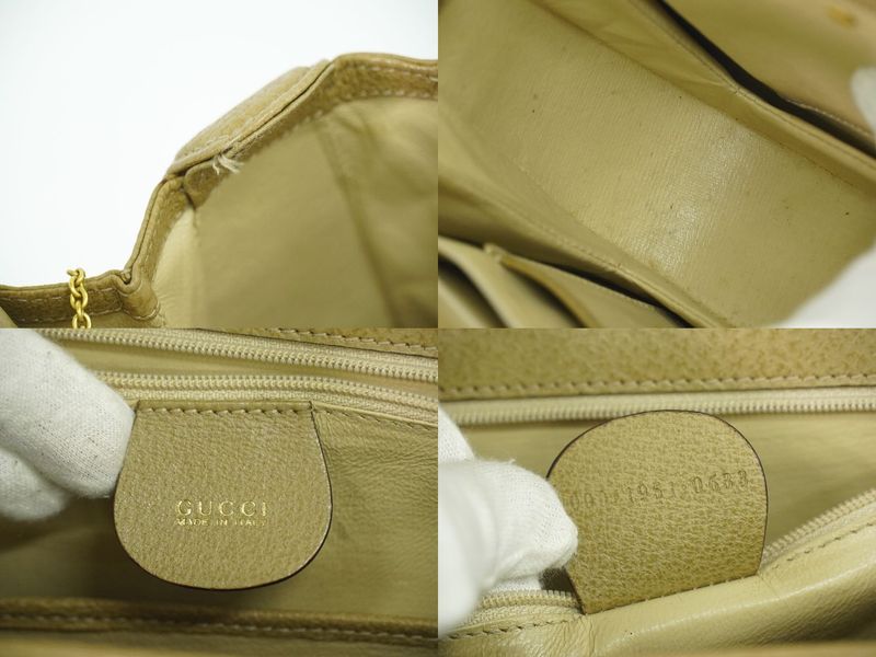 Authentic Gucci Bamboo 2WAY Shoulder Bag Handbag Pochette Leather Beige Bamboo