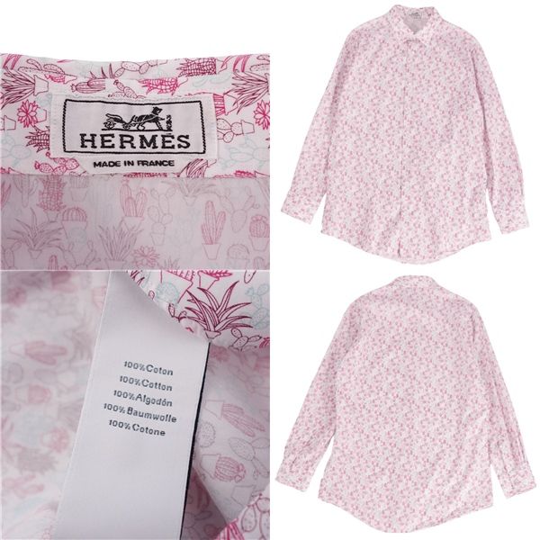 Hermes Shirt Long Sleeves All Over Pattern Serie Buttons Cot