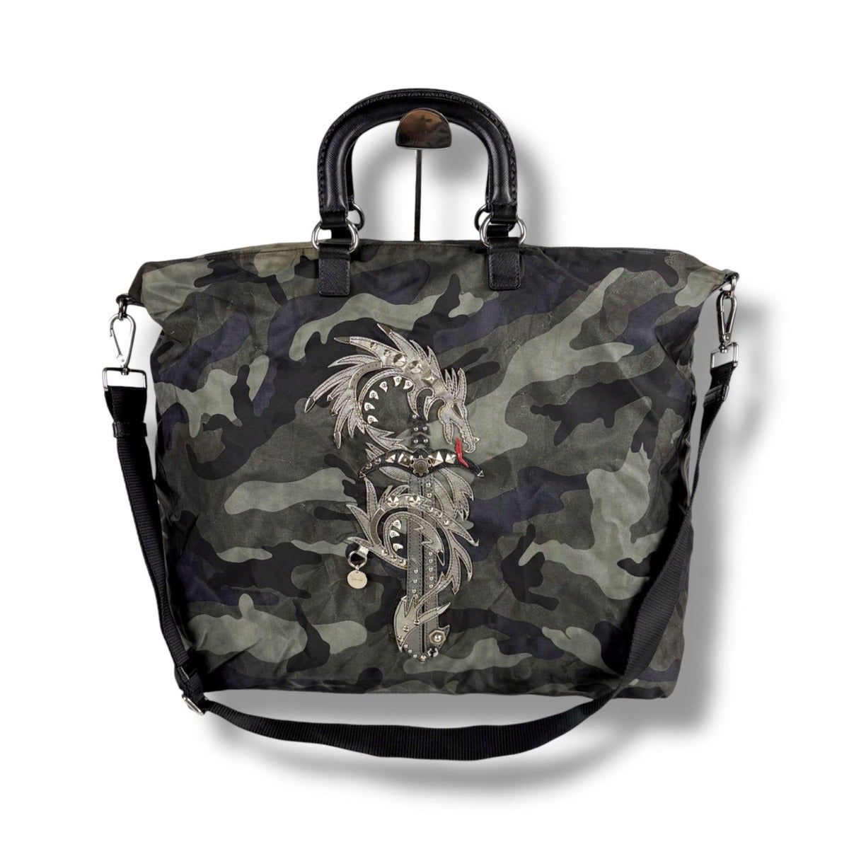 Prada 2-Way Tote Shoulder Bag Dragon Sword Camouflage Pattern — view 13