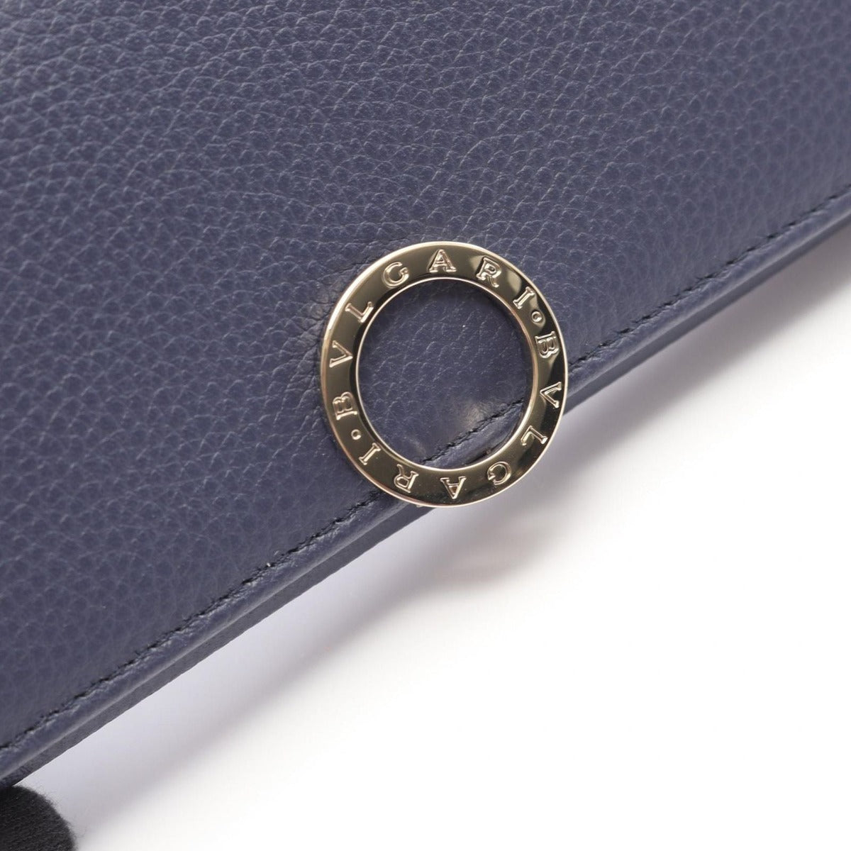 Bvlgari Bifold Long Wallet Large Navy Beige Leather — view 5