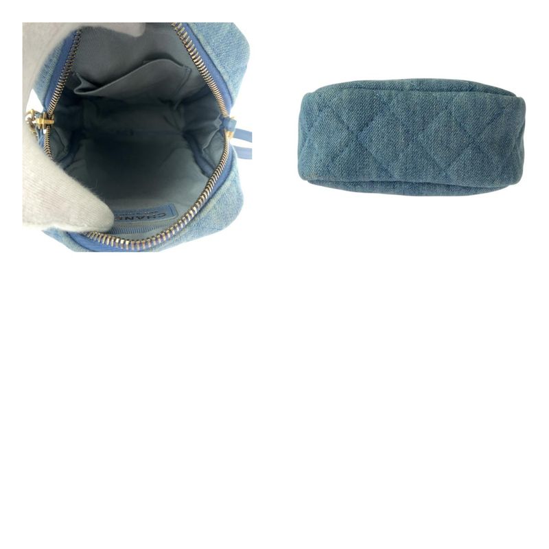 Chanel 255 Quilted Blue Gold Hardware Denim Shoulder Bag Pochette Women 505317