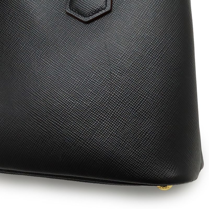 Prada Double Deubre Handbag 2WAY Shoulder Bag Bicolor Shape Pressed Leather