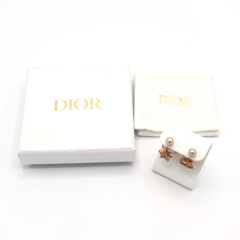 Christian DIOR Earrings Tribal Earrings CD Logo Faux Pearl Rhinestone Star