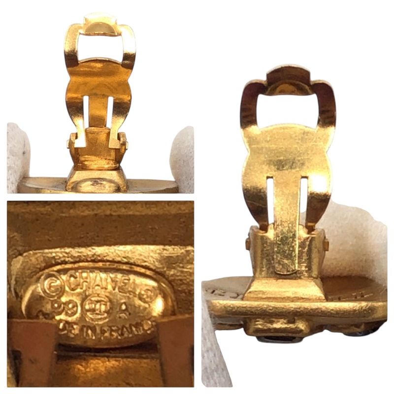 Chanel Vintage Coco Mark Gripore Gold Metal Earrings Ladies 502710