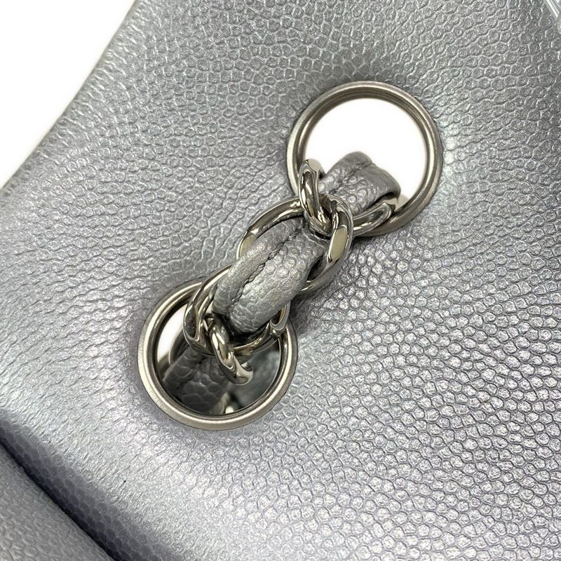 Chanel Shoulder Bag Double Flap Matelasse A01113 Metallic Gray Metal Serial