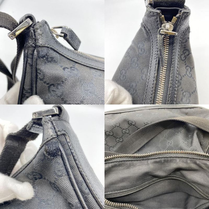 Gucci 131211 Shoulder Bag Crossbody Messenger GG Canvas Leather Black Ladies