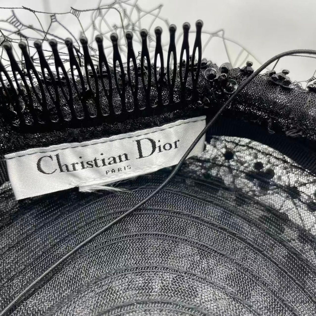 Dior Beret Bijou Netted Toque Hat Black — view 5