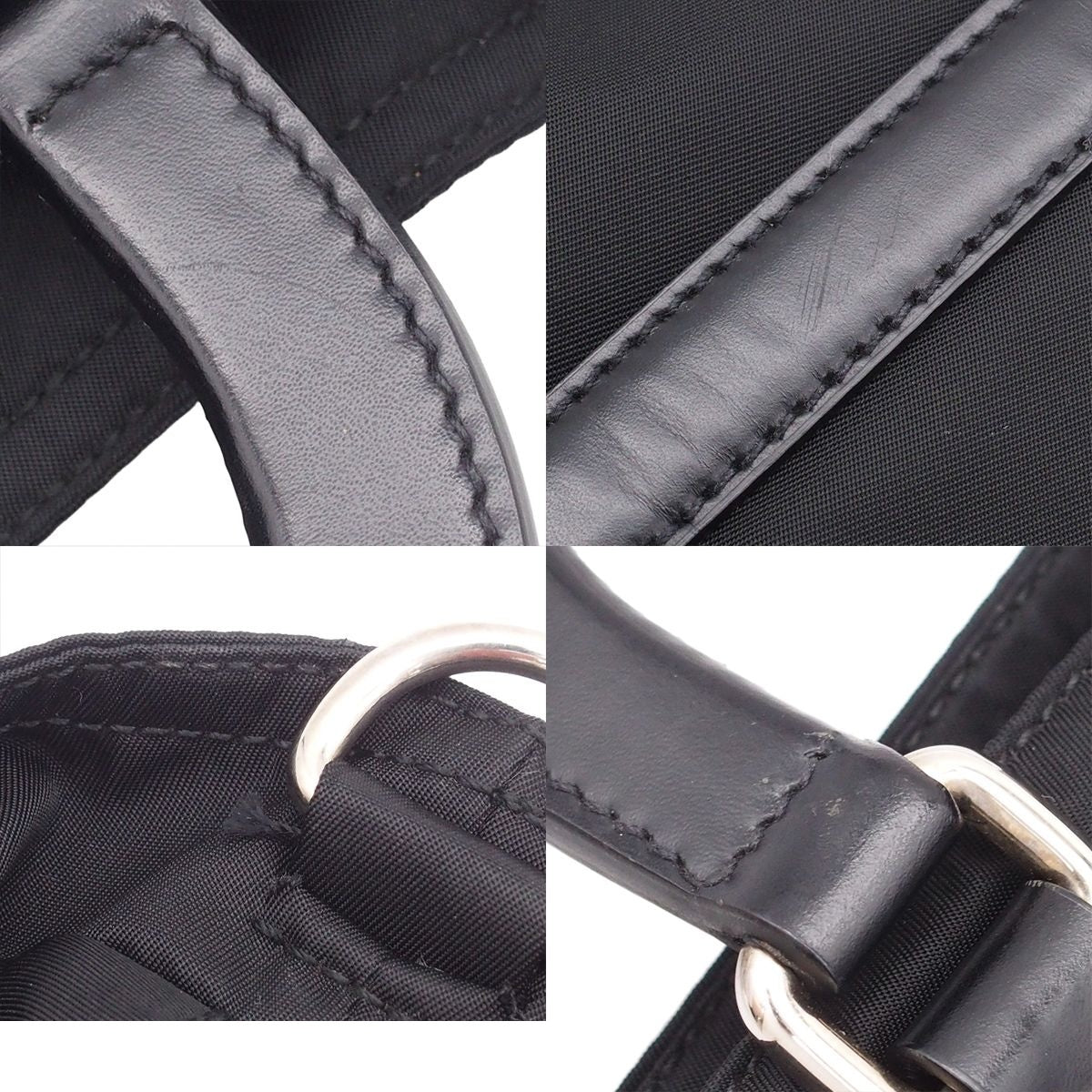 Prada 2-Way Shoulder Bag Black Leather Nylon Triangle Logo — view 8