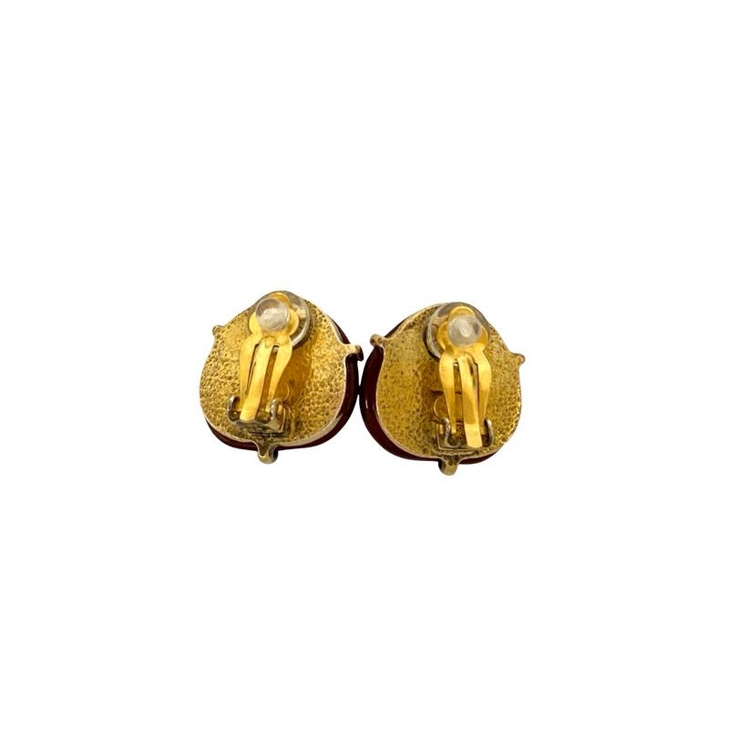 Chanel Coco Mark Motif GP Earrings Ear Cuff Accessory Gold Red 97A