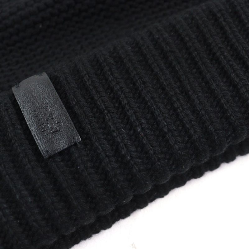 Hermes 100% Cashmere Sheepskin Leather Knit Hat With Logo Tag Beanie Knit Cap
